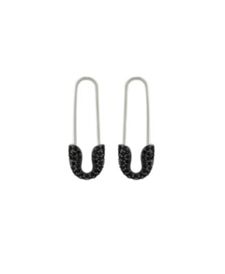 Black Pave Safety Pin Earring Jewelled Sterling Silver