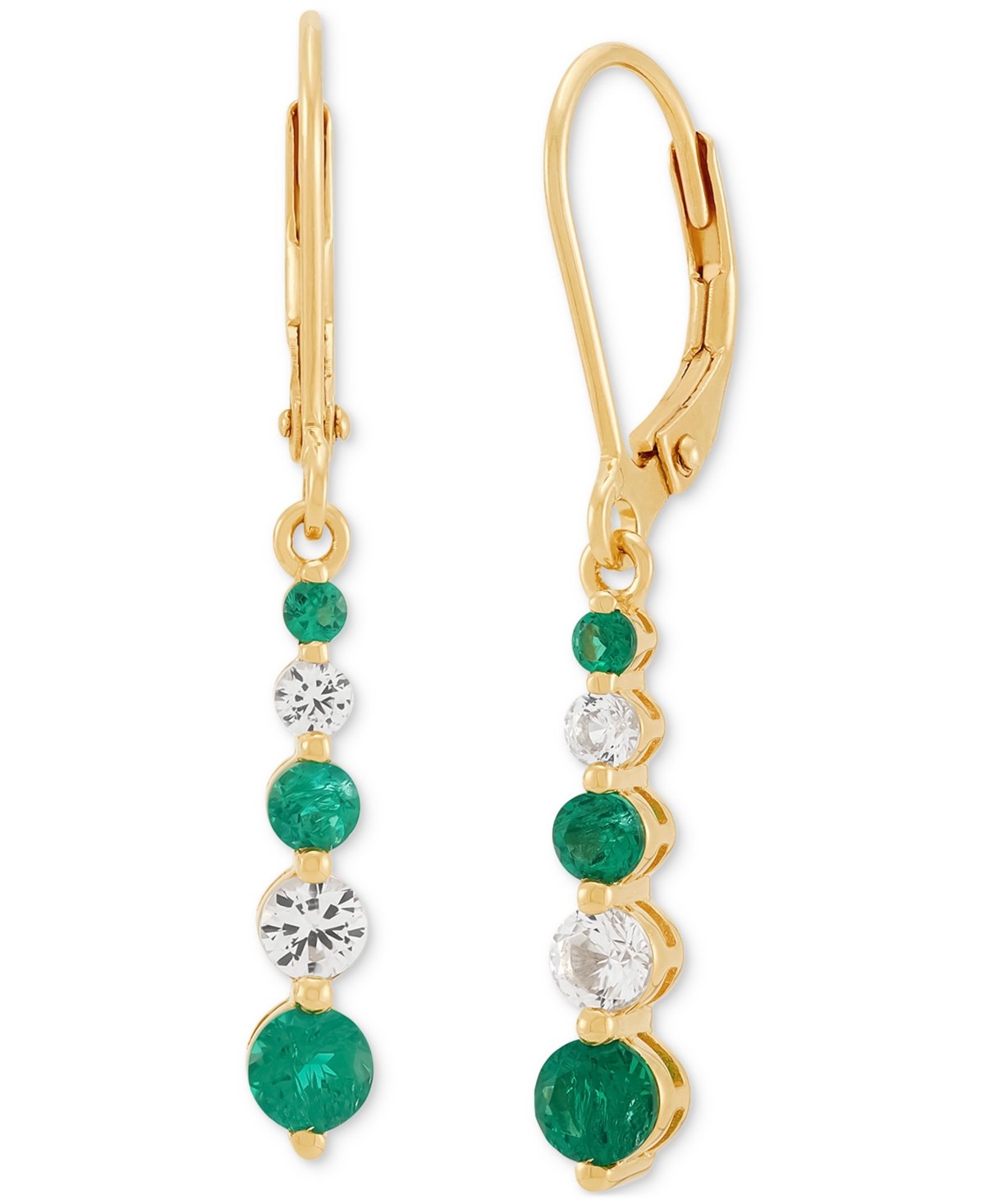 Created Emerald (3/4 ct. t.w.) & Created White Sapphire (5/8 ct. t.w.) Drop Earrings in 14k Yellow Gold Over Sterling Silver - Emerald