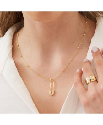 Sterling Silver Jewelled Safety Pin Necklace With Beaded Chain