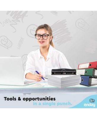 3 Hole Punch Heavy Duty, 3 Ring Hole Puncher for Binder, 10 Sheet Adjustable Paper Punch, Metal Three Hole Punch with Built-in Waste Chip Tray, Desktop 3 Hole Puncher Rubber Base, White - by Enday