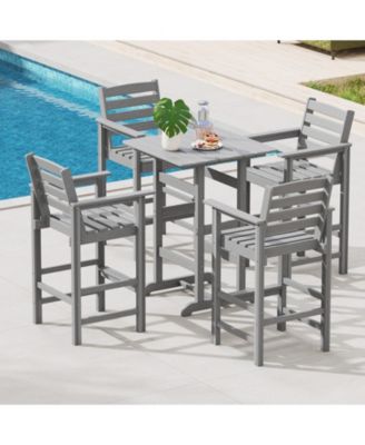 30 Inch Square Bar Table Dining Table with Slatted Tabletop for Poolside-Gray
