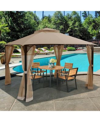 12 x 10 Feet Outdoor Double Top Patio Gazebo with Netting