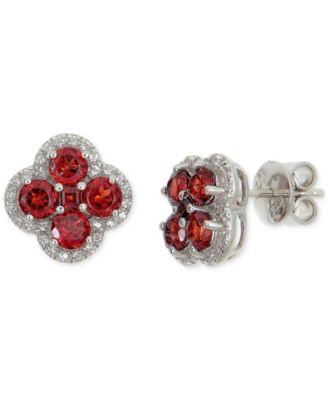 Macy's - Garnet (3-1/4 ct. t.w.) & White Topaz (1/3 ct. t.w.) Stud Earrings in Sterling Silver