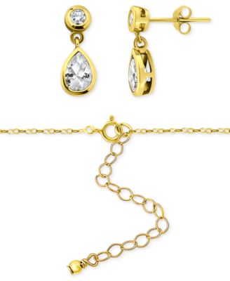 2-Pc. Set Cubic Zirconia Pear & Round Pendant Necklace & Drop Earrings in Sterling Silver, Exclusively at Macy's