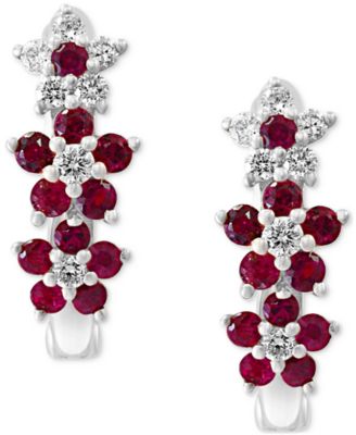 Ruby (1/3 ct. t.w.) & Diamond (1/8 ct. t.w.) Extra-Small Hoop Earrings in 14k Yellow Gold, 0.15" (Also Available in White Gold)