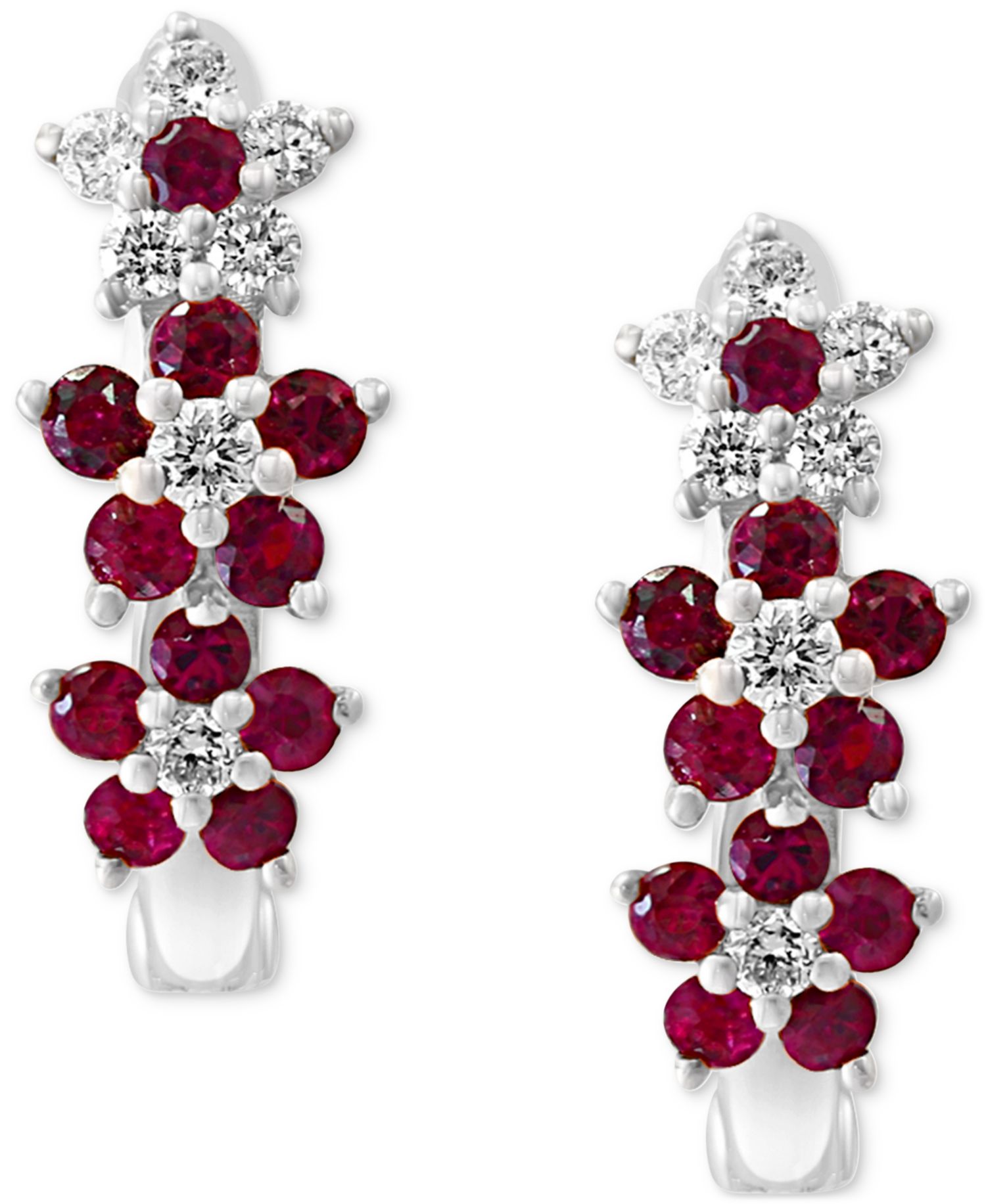 Ruby (1/3 ct. t.w.) & Diamond (1/8 ct. t.w.) Extra-Small Flower Hoop Earrings in 14k Yellow Gold, 0.15" (Also available in Sapphire)