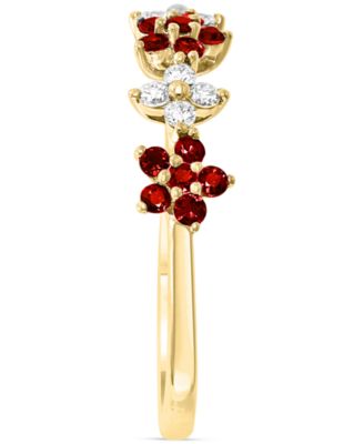 Ruby (3/8 ct. t.w.) & Diamond (1/6 ct. t.w.) Five Flower Ring in 14k Gold (Also in White Gold)