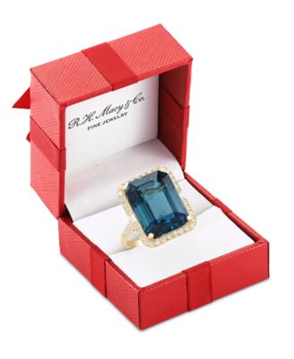 EFFY&reg; Blue Topaz (10-3/4 ct. t.w.) & Diamond (3/8  ct. t.w.) Halo Ring in 14k Gold 
