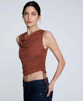 Women's Cowlneck Ruched Cropped Tank Top