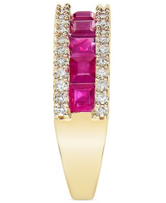 Emerald (1 ct. t.w.) & Diamond (1/3 ct. t.w.) Channel Set Band in 14k Gold (Also available in Ruby & Sapphire)