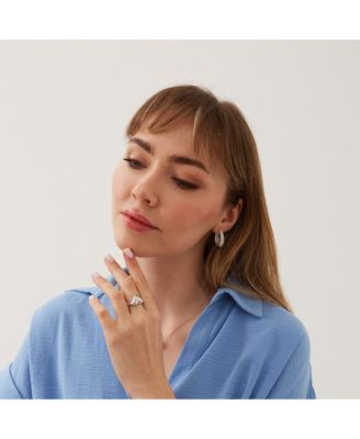 Elliptical Oval Chunky Hoop Sterling Silver Zirconia Earring