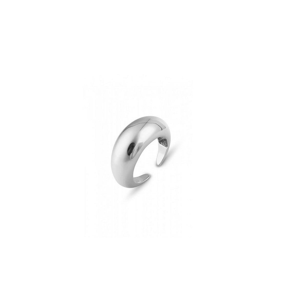 Sterling Silver Dome Crescent Ring - Silver