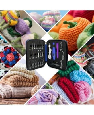 Rechargeable Lighted Crochet Hook Set with Stitch Counter, 22 Interchangeable Metal Heads, Ergonomic Handle – Gift for Knitters