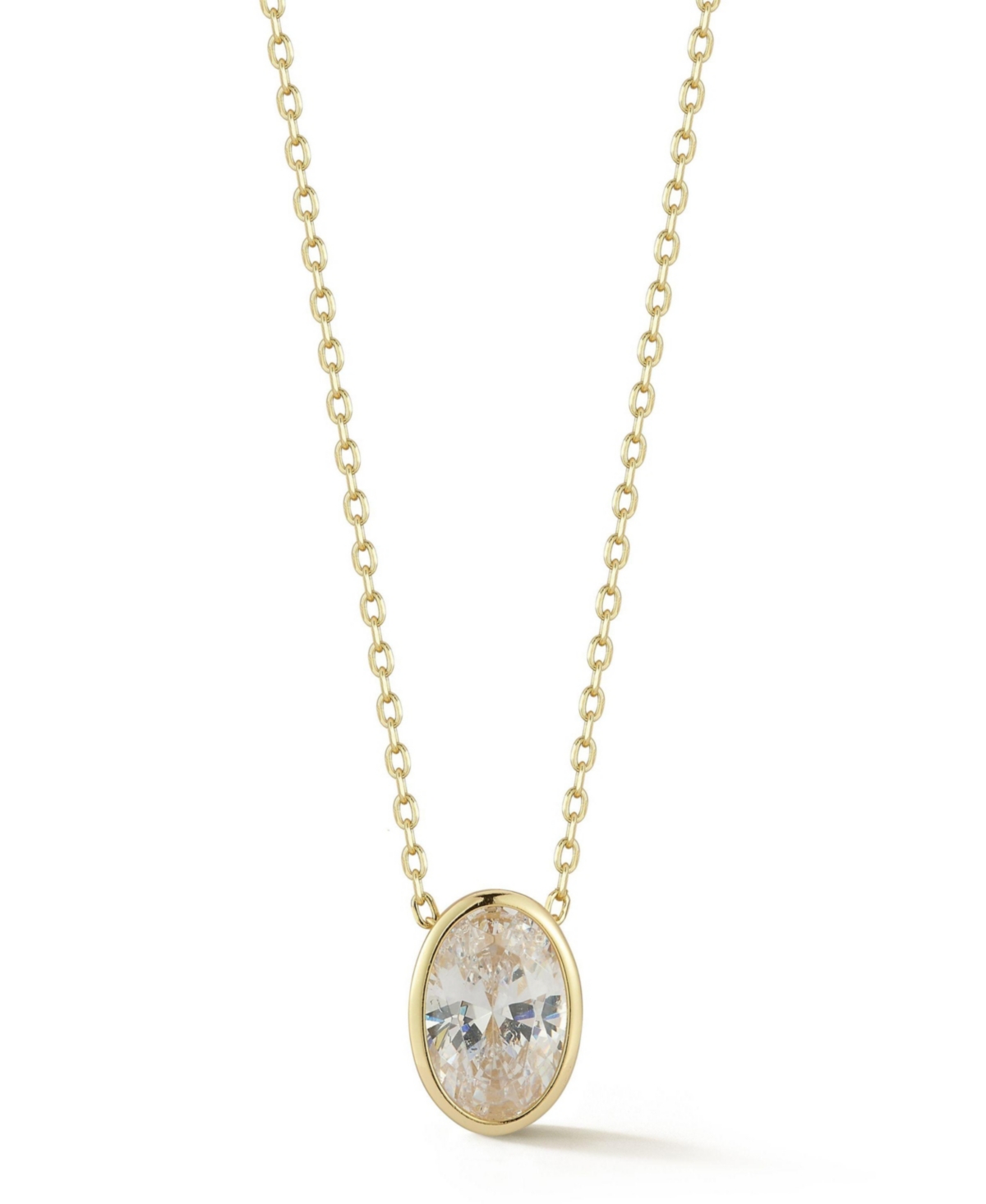 14K Gold Plated Sterling Silver Oval Cut Solitaire Necklace - Gold