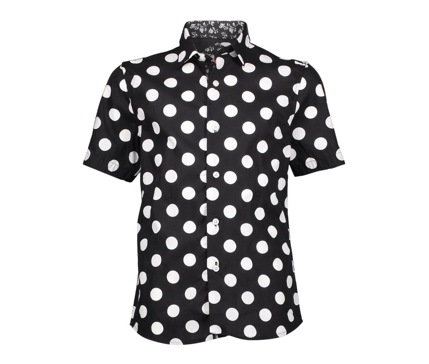 Рубашка Elie Balleh Black Short Sleeve Navy Polka Dot Slim Fit Shirt для мальчиков, цвет: Чёрный — фото 1