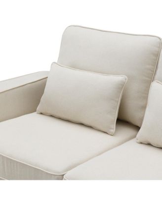 4-Seater Linen Sofa with Armrest Pockets and Pillows