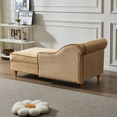 Modern Upholstery Chaise Lounge Chair With Storage Velvet (Khaki)