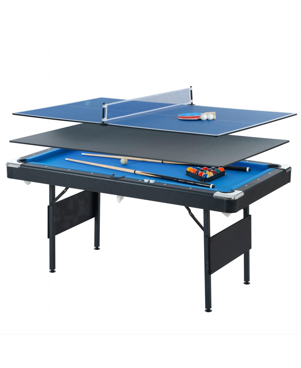 3-in-1 Multi Game Table for Pool, Table Tennis, and Dining - Black+blue