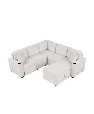 84.7" Sectional Pull-out Sofa Bed with Ottoman