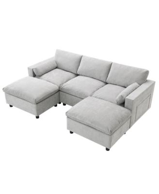  Chenille Modular Sectional Sofa with Ottomans & Pillows