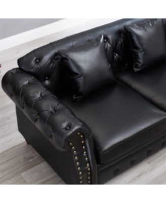 85.8" Chesterfield Sofa - Tufted Faux Leather
