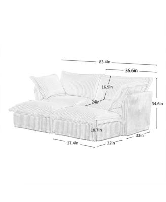 Streamdale Cream Corduroy 2-Seater Sofa with Ottomans & Sleeper
