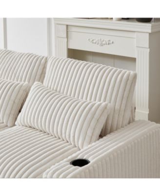 Streamdale 126" Corduroy L-Shaped Sofa w/ Cup Holder, USB, Pillows & Ottoman