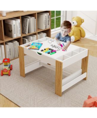 2-in-1 wooden Play Table with  Storage Compartments LEGO Compatibility Modern Activity Learning Table