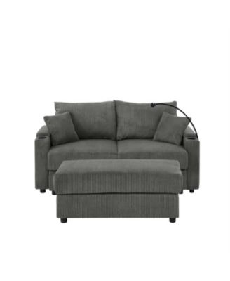 Modern Sofa, Storage & Ottoman, Comfy Grey Couch w/ Cup Holders & Chargers