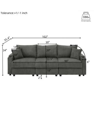 Corduroy Sofa Set with Storage, Cup Holders & Charging Ports