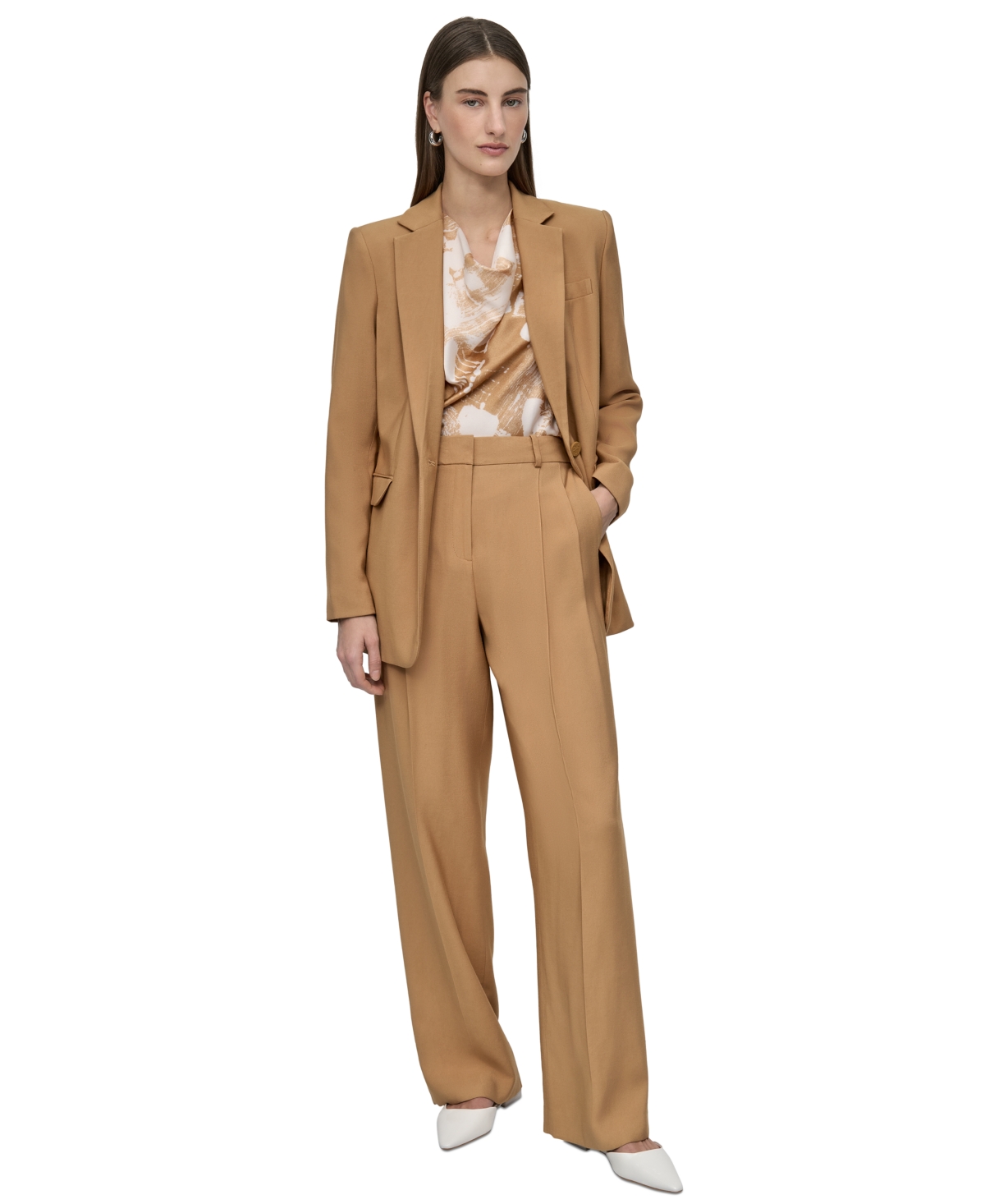 Petite Long Sleeve One-Button Blazer - Whiskey