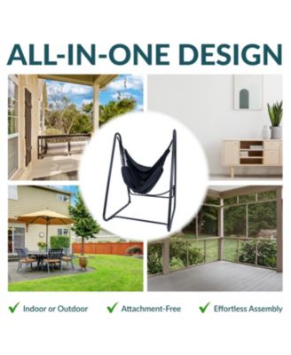 Indoor or Outdoor Hammock Chair with A-Frame Steel Stand - Anti-Tip Feet for Stability - Black