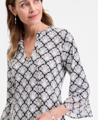 売れ筋商品|||ジェイエムコレクション カットソー トップス レディース Women's Printed Split-Neck Banded Bottom Top, Exclusively at Macy's Deep Black Combo ジェイエムコレクション レディース カットソー トップス