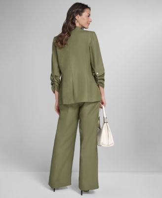Women's 3/4-Sleeve Blazer, Flutter-Sleeve Blouse & Wide-Leg Pants