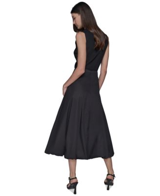 Women's Pocket-Front Cotton Midi Bubble Skirt
