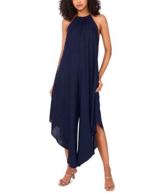 MSK - Women's Halter Beaded-Trim Asymmetrical-Hem Jumpsuit