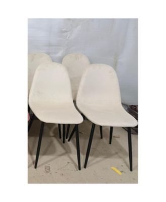  Set of 4 Modern Velvet Dining Chairs with Black Metal Legs (Beige)