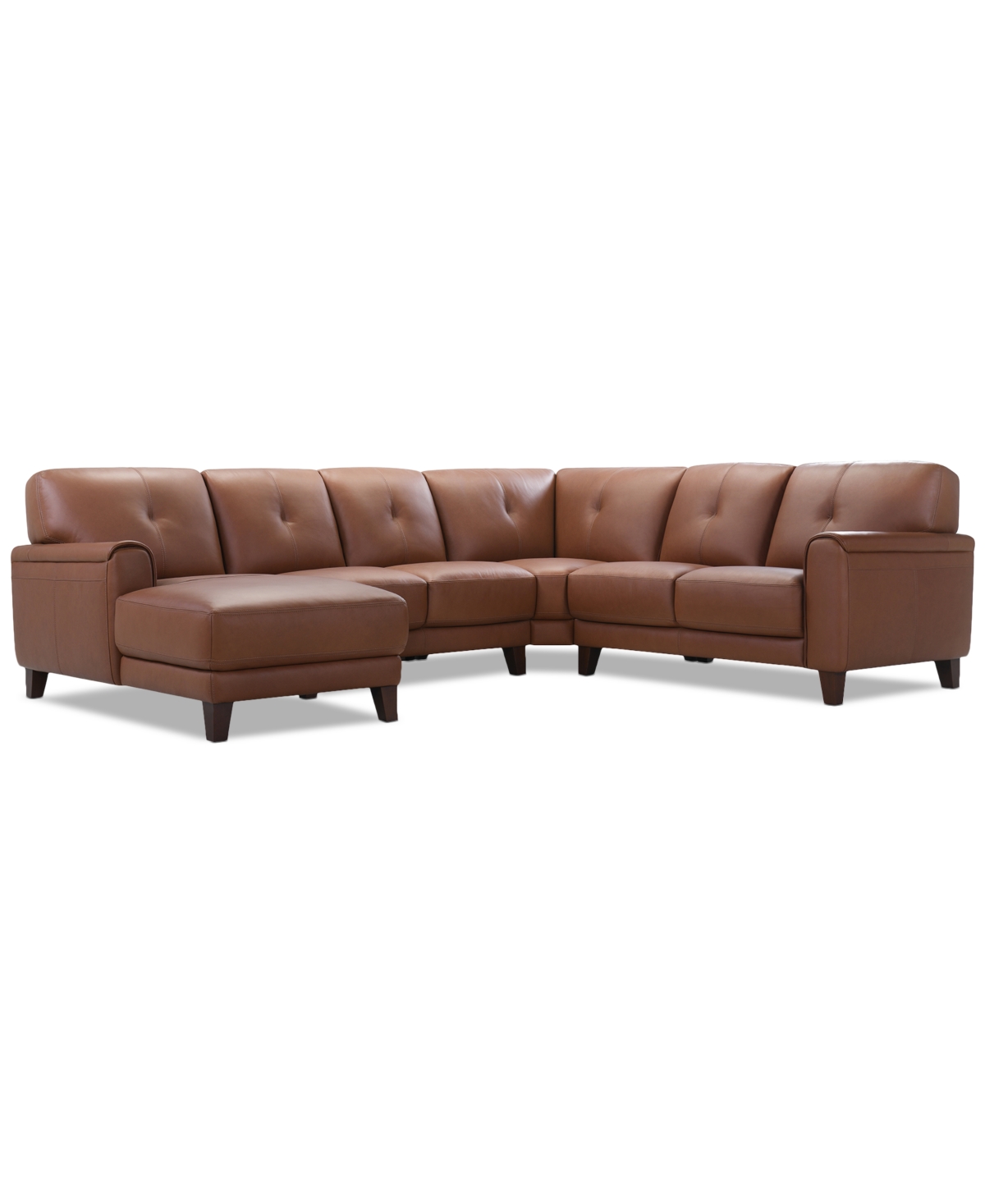 Macy's Ashlinn 4-pc. Leather Chaise Sectional, Exclusively At  In Brown
