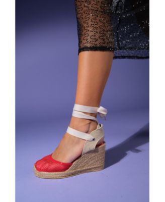 Lions Mesh Leather Wedge Espadrilles Sandal (Women)