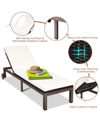 Patio Adjustable Rattan Recliner Chaise Lounge Chair w/ Cushion Wheels