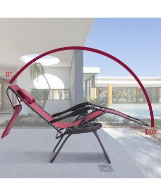 Folding Recliner Zero Gravity Lounge Chair W/ Shade Canopy Cup Holder
