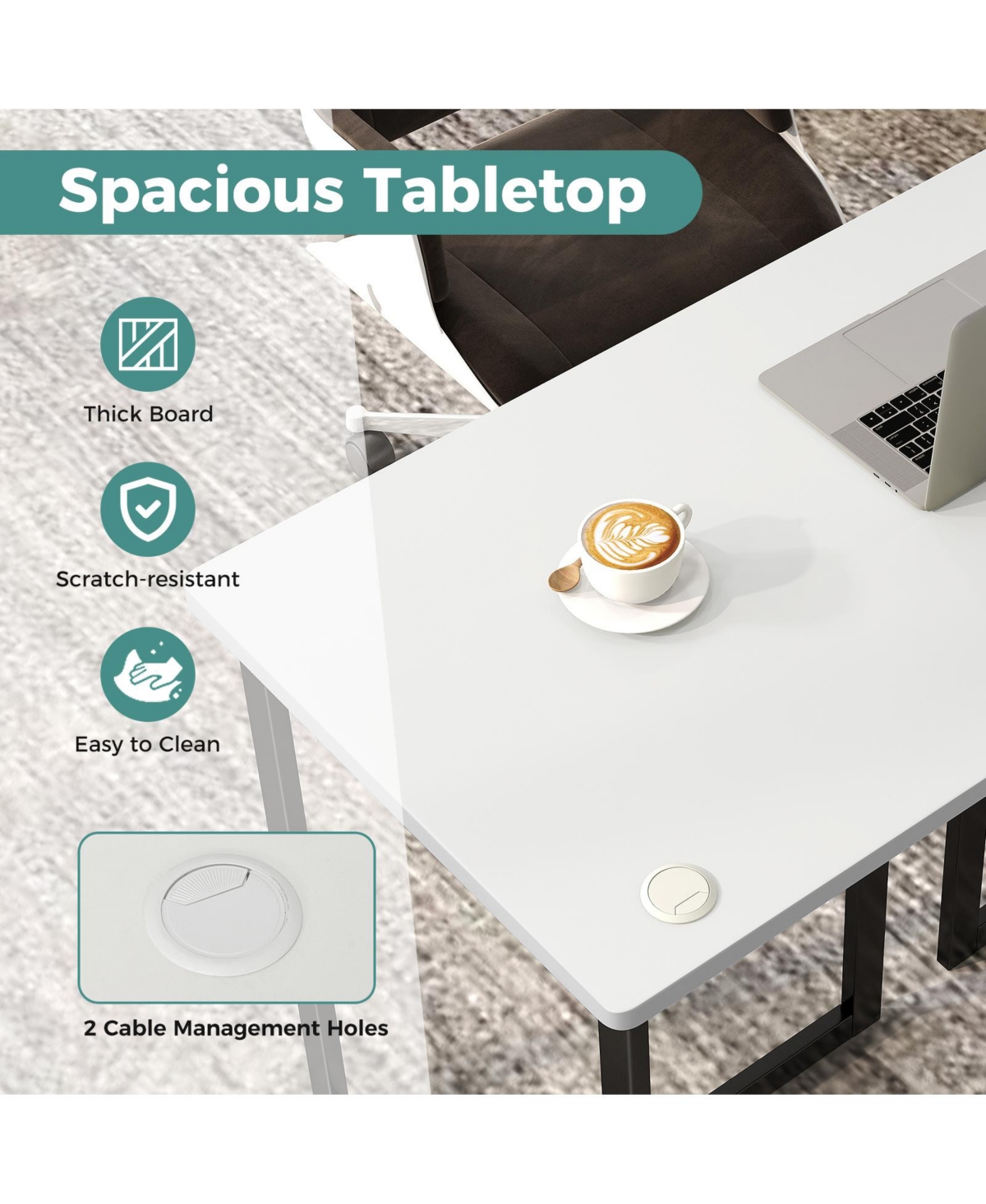 Modern Computer Desk 47 Inch Writing Study Table with Metal Frame