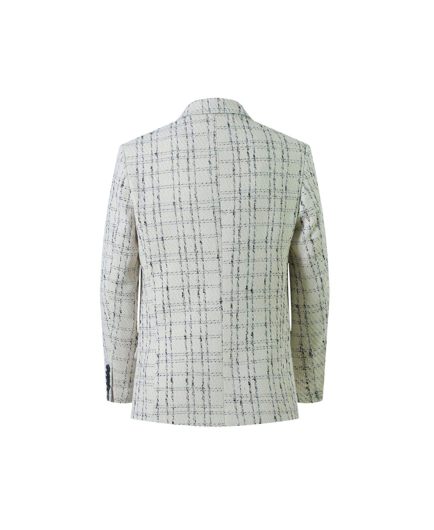 Boys White Plaid Boucle Slim Fit Jacket