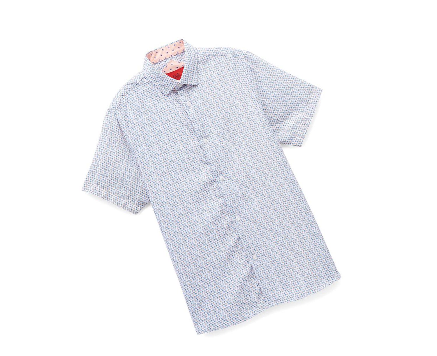 Big Boys Blue Printed Button-Down Slim Fit Shirt