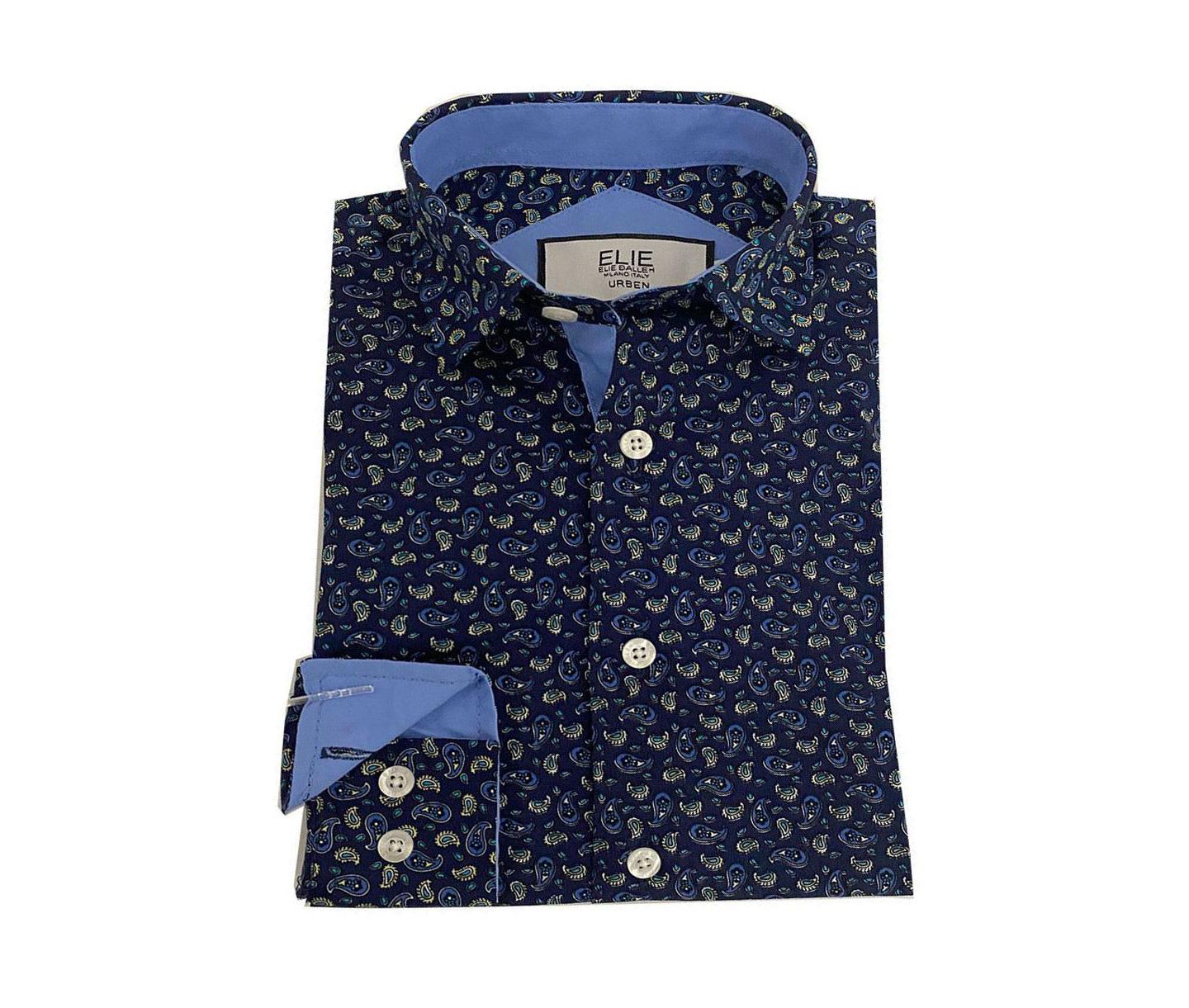 Рубашка Elie Balleh Blue Short Sleeve Navy Paisley Slim Fit Short Sleeve Shirt для мальчиков, цвет: Синий — фото 1