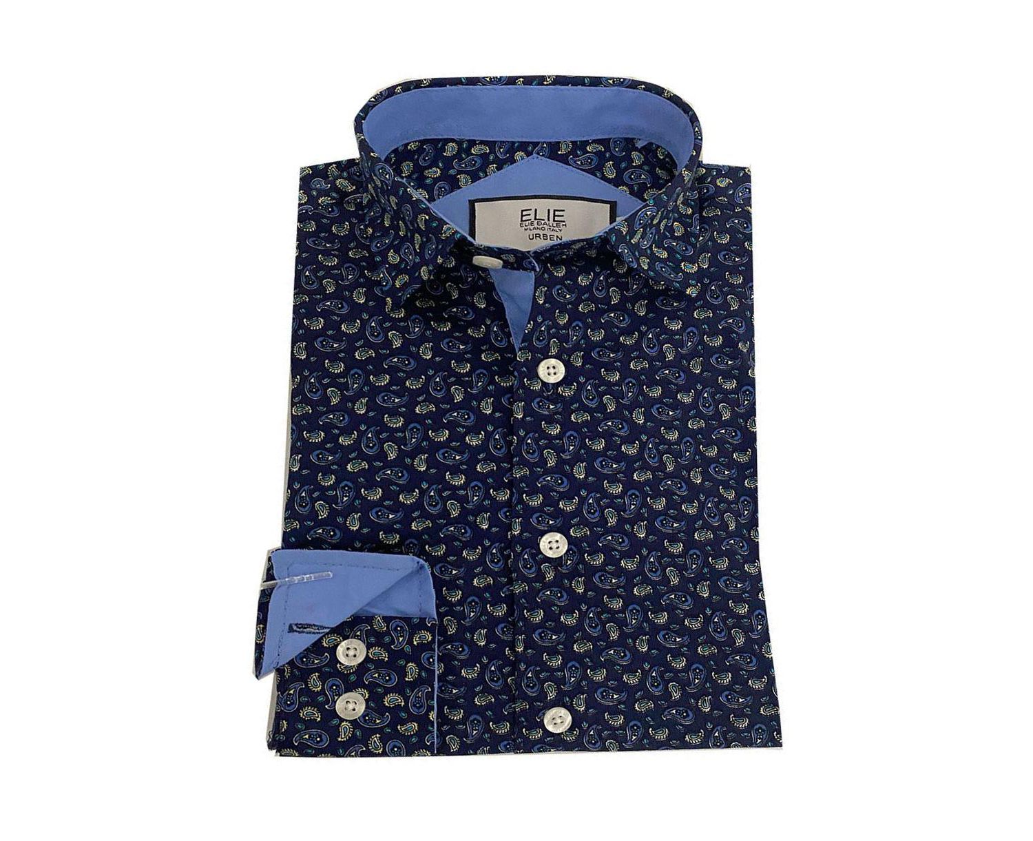 Big Boys Blue Short Sleeve Navy Paisley Slim Fit Short Sleeve Shirt