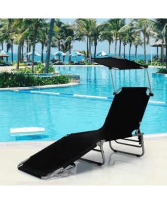 Set of 2 Foldable Lounge Chair Adjustable Outdoor Beach Patio Recliner W/ Sun Shade