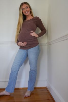 Maternity Charcoal Ribbed Scoop Neck Long Sleeve Top