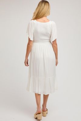 Olive Smocked Ruffle Maternity Dress