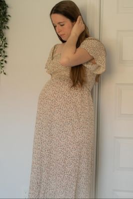 Maternity Mustard Floral Smocked Maxi Dress